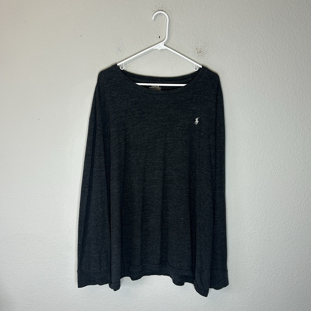 Polo Ralph Lauren Long Sleeve Crewneck T Shirt 2XL XXL Tee Heathered Black